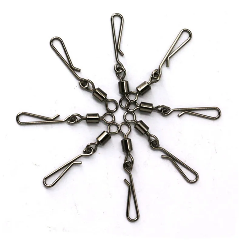 50pcs/lot 2# To 12# Rolling Swivel With Hanging Snap Fishing Tackle Fishhooks Fishing Connector Fishing Swivels Tool