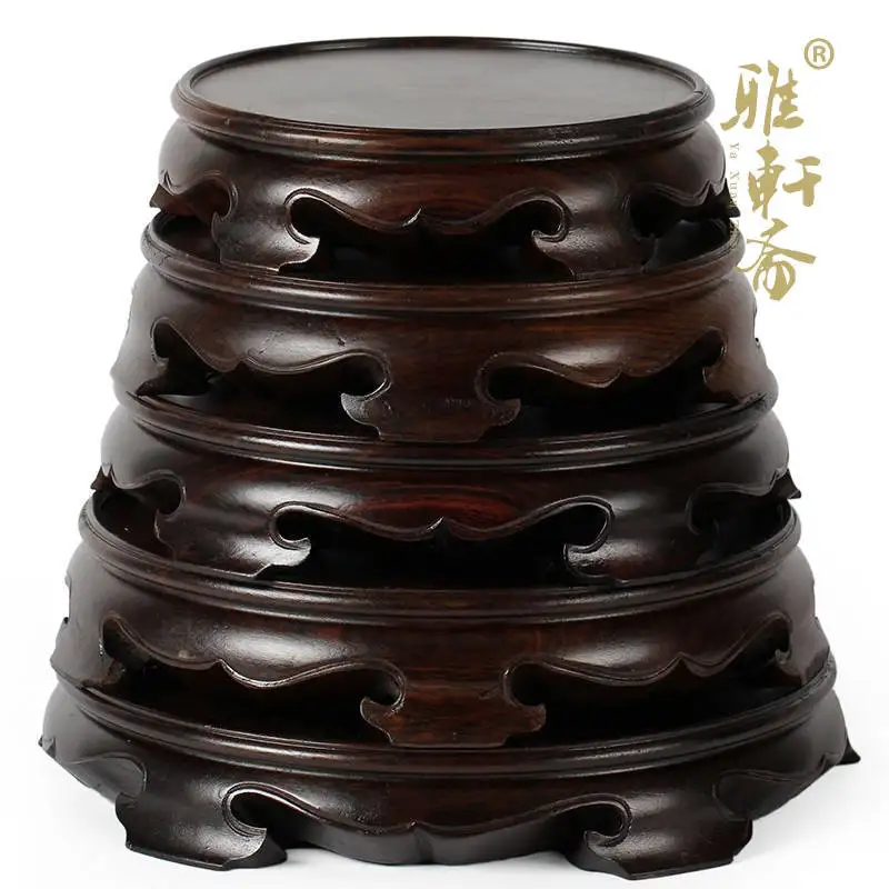 Zhai stone crafts mahogany base TZ solid wood base circular aquarium flowerpot vase ornaments.