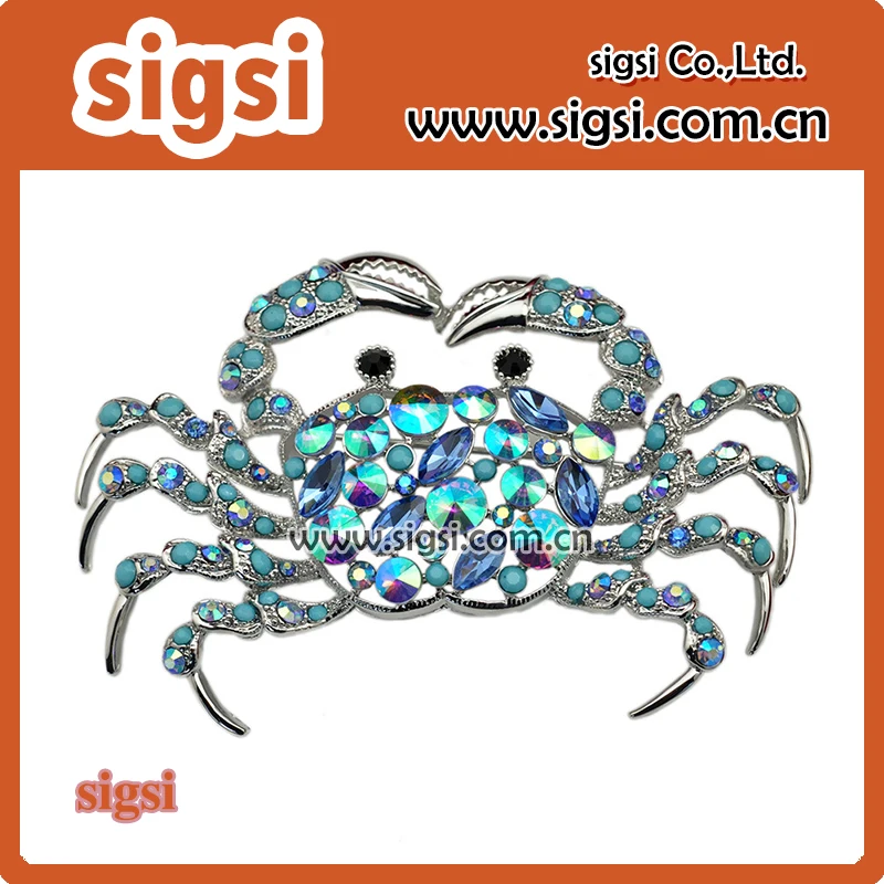 Cute blue Crab Animal silver Tone Brooch Pin Rhinestone Crystal Lapel Pin Badge breastpin