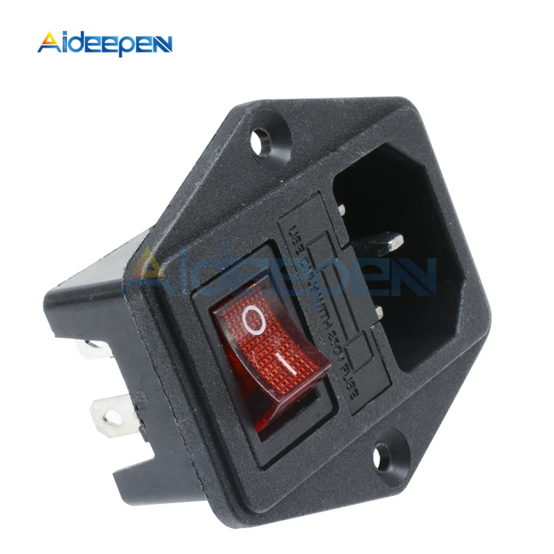 1 قطعة AC 250V 10A أسود أحمر الطاقة المقبس 3 دبوس محطة مع الصمامات حامل الروك الطاقة المقبس الأحمر ضوء 3P محطة