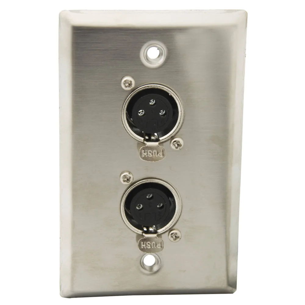 1 Gang Solid Style Stainless Steel Dual Ports Cannon XLR Wall Plate