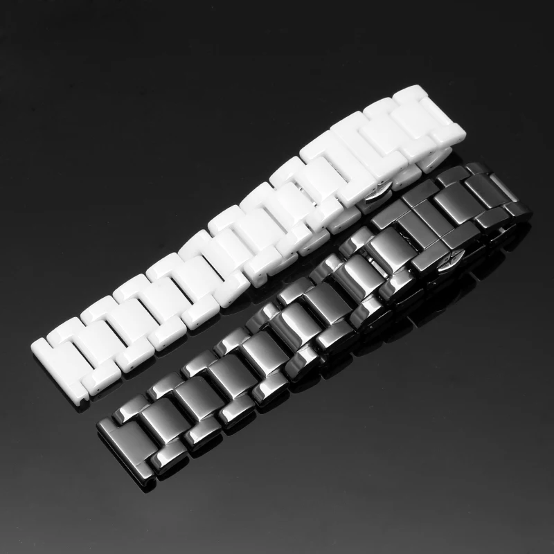 14mm 16mm 18mm 20mm 22mm High Quality Silver Depolyment Watch Buckle and White Ceramics Watch Bands Men Women Strap Bracelets