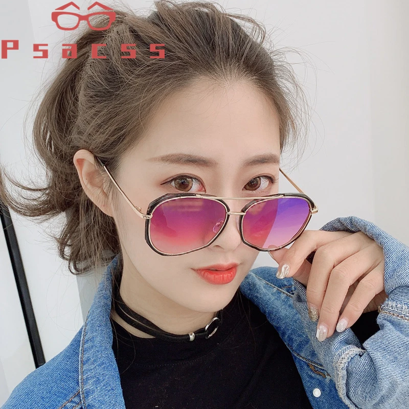 

Psacss Vintage Pilot Sunglasses Women Men Brand Designer Gradient Mirrored Sun Glasses Driving Vacation Fashion Sunglass UV400