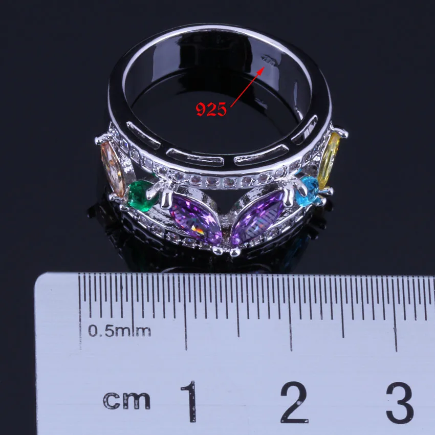 Divine Multigem Multicolor Purple Cubic Zirconia White CZ Silver Plated Ring V0603