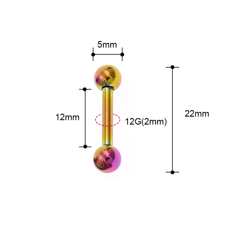 1Pc Big Size 2.0*12+5mm Straight Barbell Tongue Stud Piercing Earring 12 Gauge Tongpiercing Tongue rings Body Jewelry