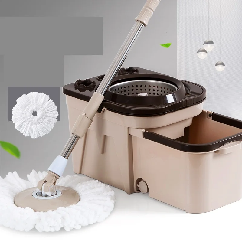 Stainless Steel Double Drive Rotary Mop Mopping Bucket Household Free Hand Wash Automatic Dry Mop Bucket