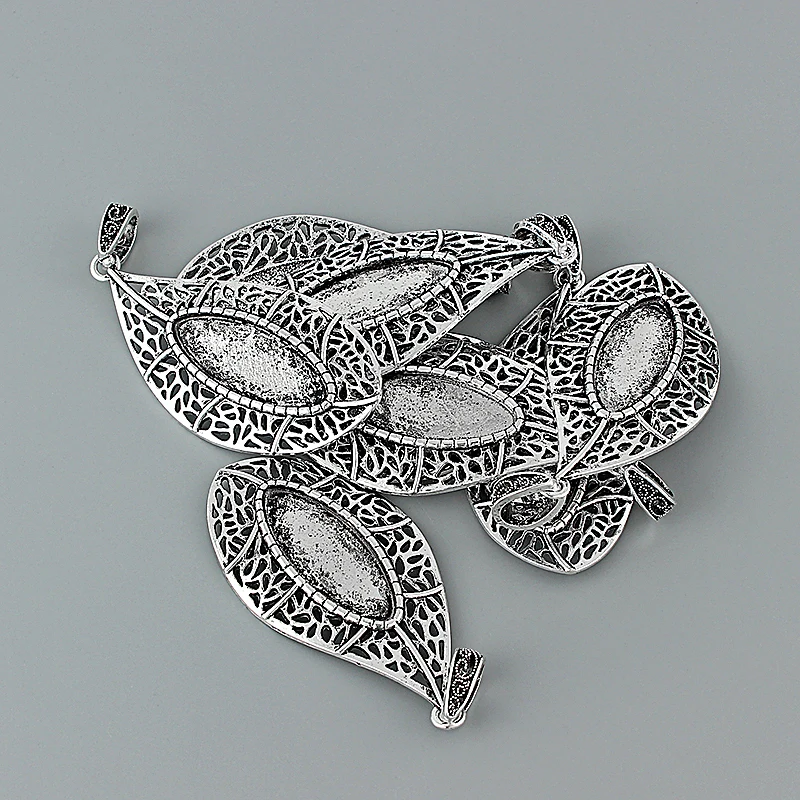 4Pcs Tibetan Silver Teardrop Charms Pendants 36x14mm Waterdrop Bezel Tray Cameo Cabochon Setting For Necklace Jewelry Making