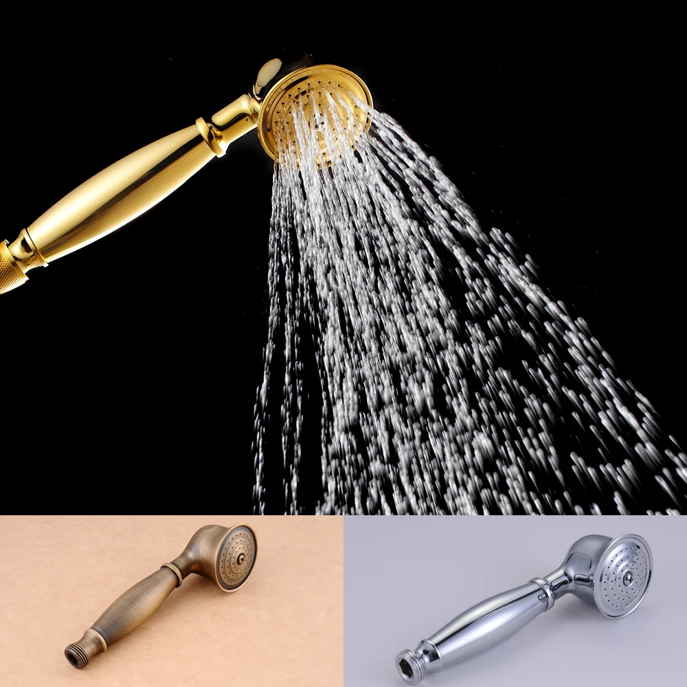 Shower Heads Gold Solid Brass Bathroom Hand Held Shower Sprayer Head For Bath Saving Water Round Rainfall Shower Faucet HJ-0516K