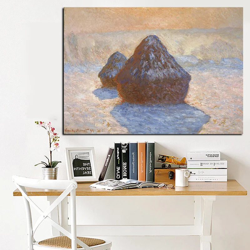 handpainted Claude Monet Winter on Morning Hay Stack Oil Painting on Canvas painting Wall Picture Poster for home decor