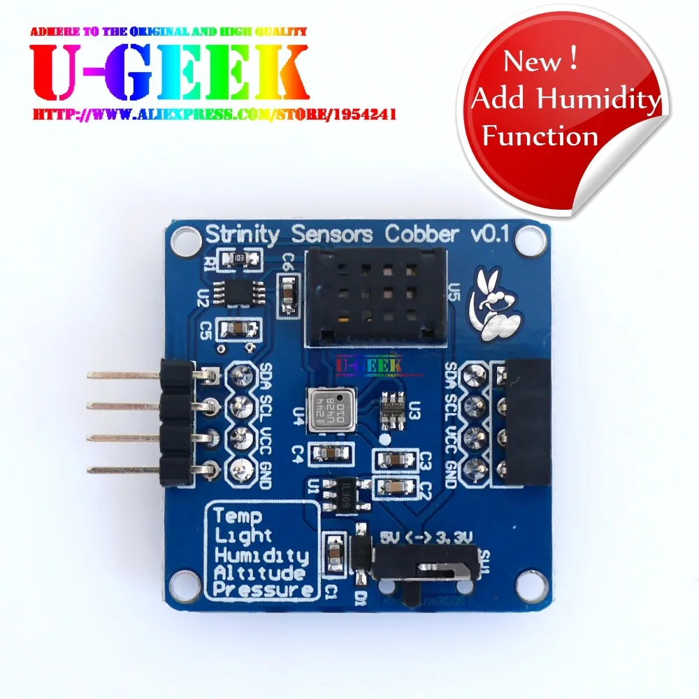 UGEEK Temperature, Barometric, Altitude, Light, Humidity Five in One Sensor Module for Arduino Raspberry Pi 3 2 B+,Suport Stack