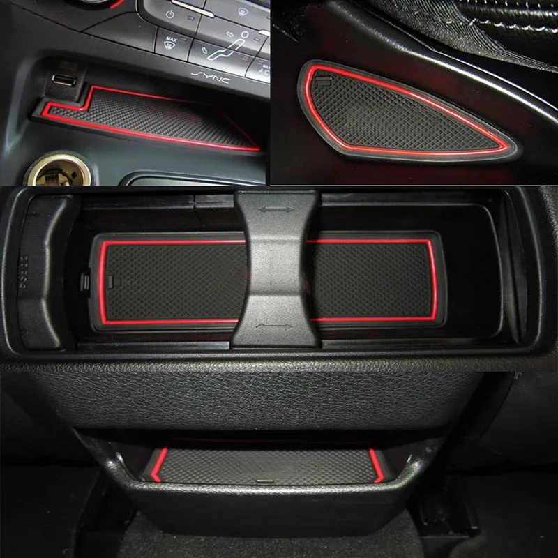 13Pcs/set Car Interior Cup Mat Door Gate Slot Pad Storage Box Mat Stickers For Ford Focus 3 2012 2013 2014 LHD With Logo