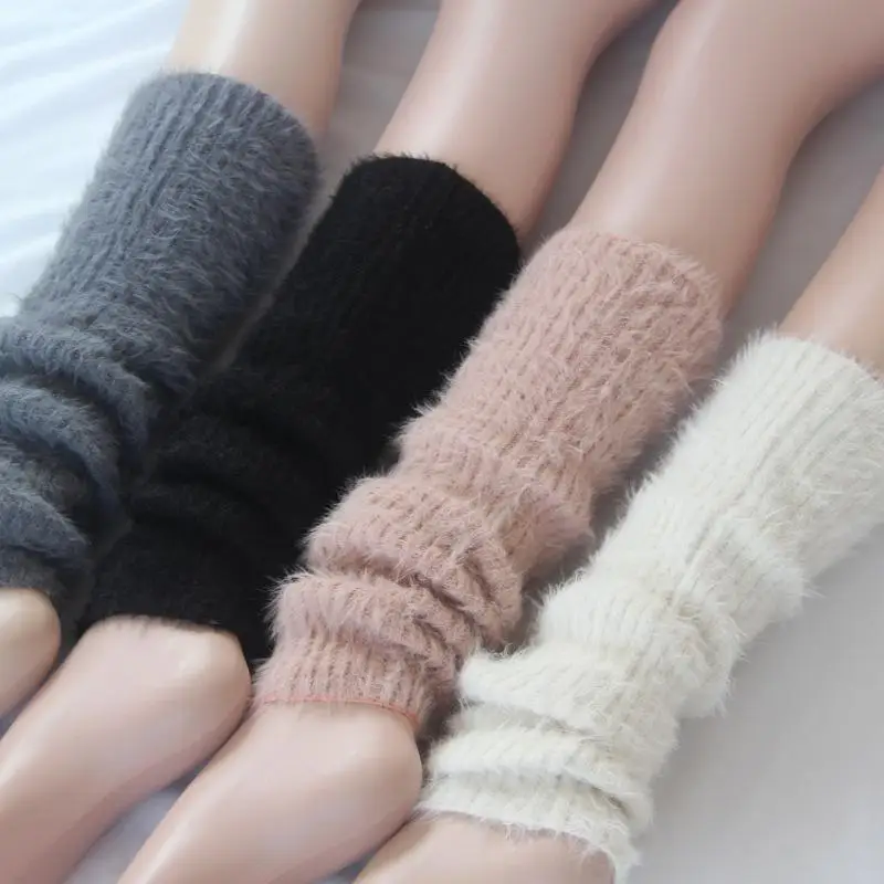 Korea Style Women Winter Warm Solid Soft Stockings Female Thick Over Knee Leg Warmers Knitted Womens Gaiters Beenwarmers