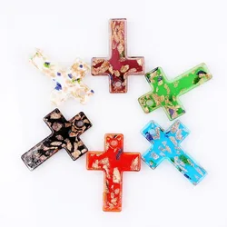 QianBei Wholesale 6pcs Handmade Murano Lampwork Glass Cross Pendant For Necklace P0067