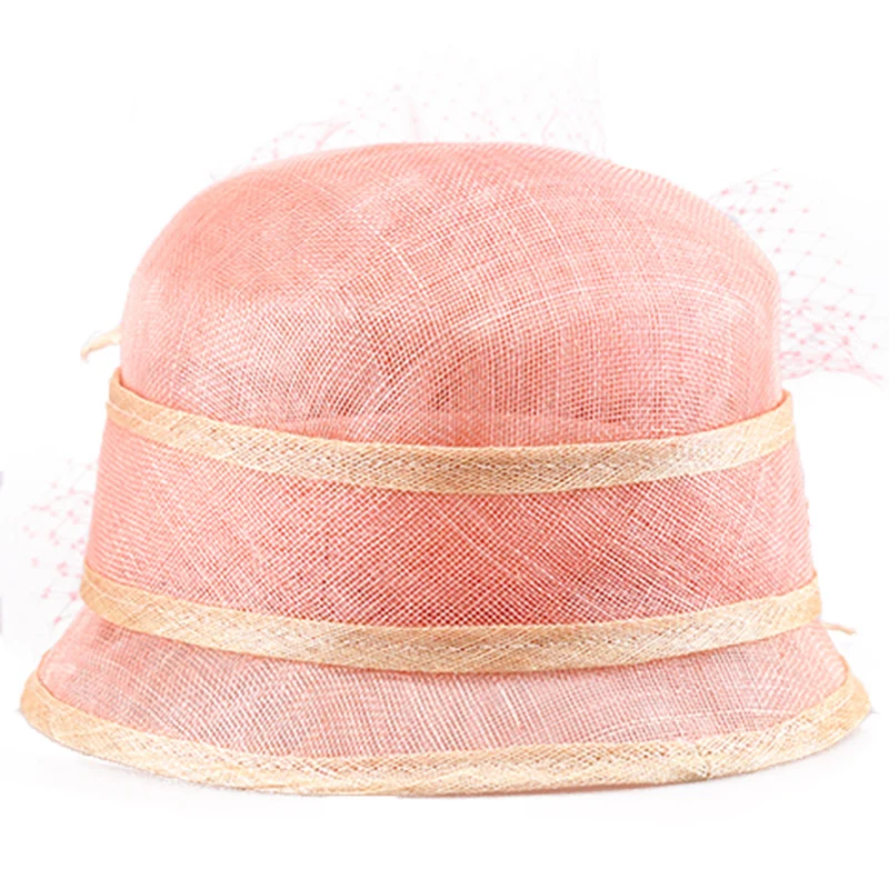 Hats Women Pink Fedoras Flowers Wide Brim Derby Hat Fascinator For Wedding Summer Church Party Ladies Chapeu Feminino