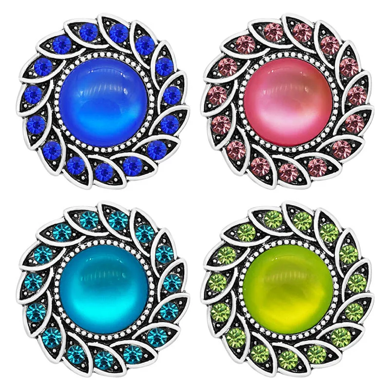 New KZ3050 Beauty Charm Rhinestone Rotation flowers Colorful 18MM Metal snap buttons for DIY snap jewelry wholesale