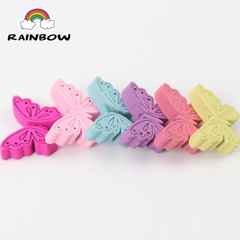 Mixed Colours Butterfly Pattern Wooden Material Spacer Beads For Jewelry Making DIY 24x18mm 50pcs