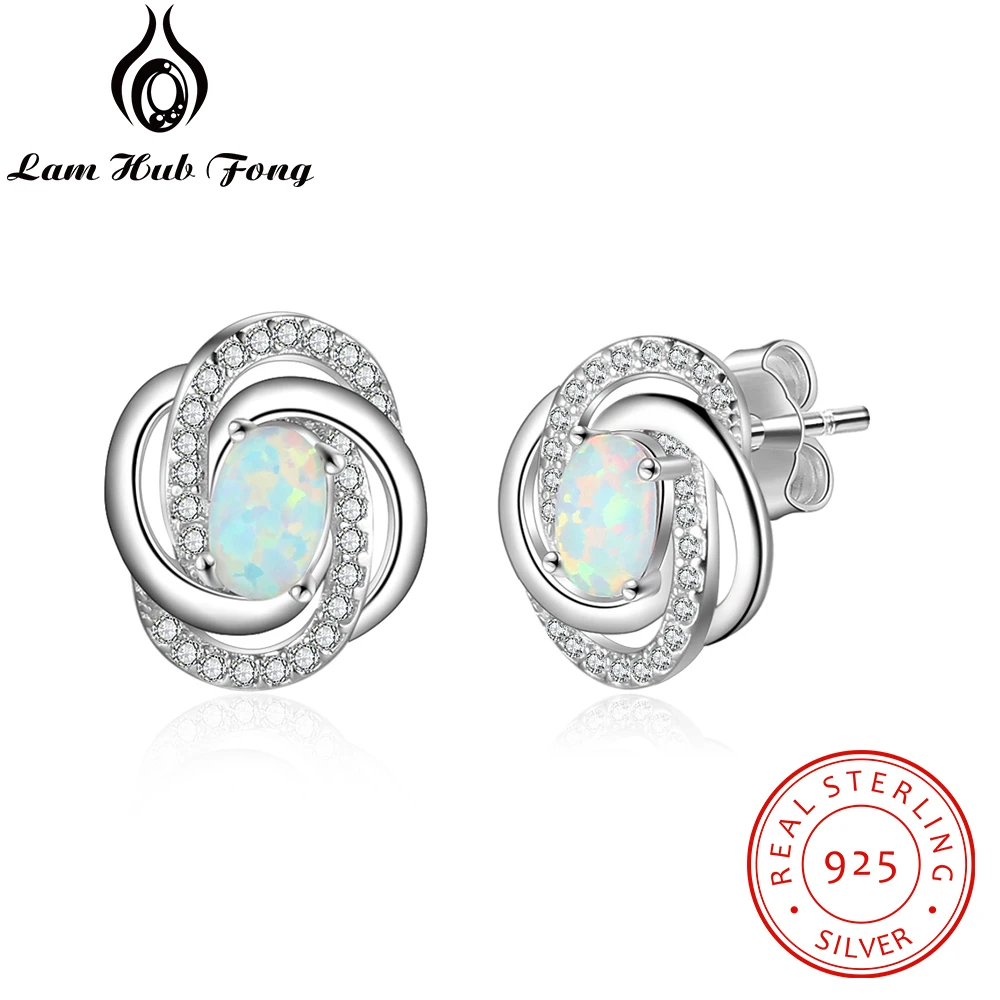 925 Sterling Silver Opal Earrings with Cubic Zirconia Twist Knot Stud Earrings for Women Silver 925 Jewelry Gift  (Lam Hub Fong)