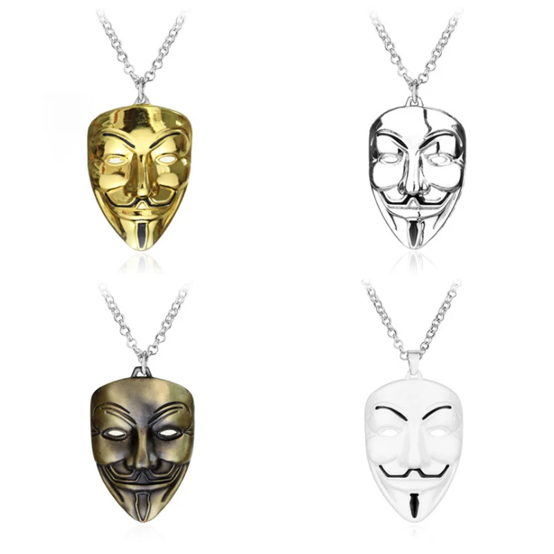 dongsheng Movie Jewelry V for Vendetta ANONYMOUS Mask Exaggerated Hacker Mask necklaces Trendy Jewelry For Men And Women