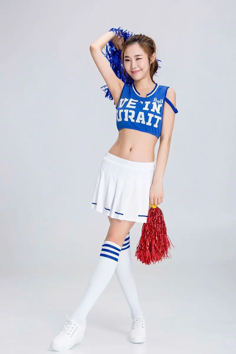 Korean Sytle Girls Sport Cheerleader Costume Blue High School Girl Cheerleader Uniform Basketball Game Team Show Women Dress