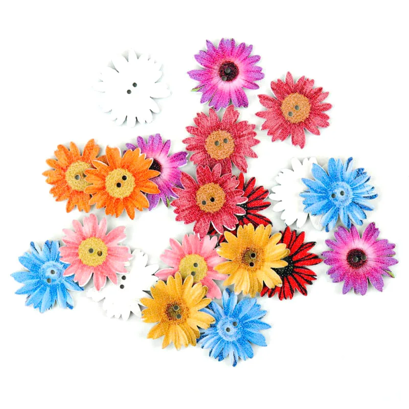 Mixed Flower Painted Buttons Wooden Scrapbooking Sewing Apparel Accessory Decoration Buttons DIY Crafts 20pcs 20-25mm