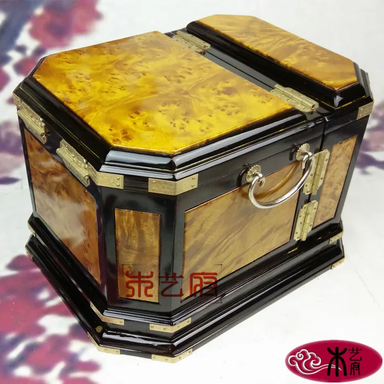 Wooden [government] gold camphor wood jewelry box mirror box jewelry box wood crafts ornaments wedding dressing