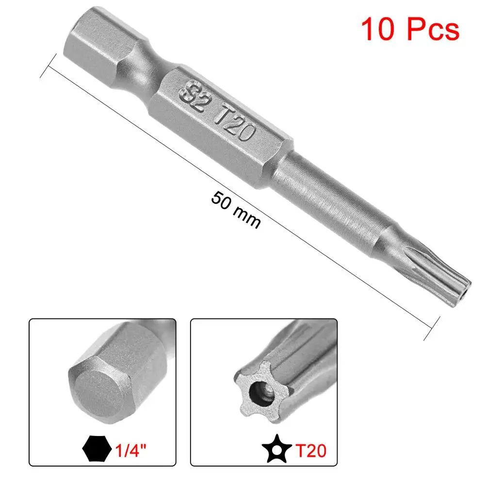 Magnetic Star Security Cabeça Chave De Fenda Bits, Liga de Aço, 1/4 "Hex Shank, 50mm, T10, T15, T30, T27, T40, T8, 10Pcs