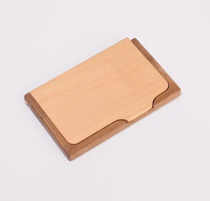 Fashion Men Women's Unisex Wooden Business Name ID Credit Card Holder Case Wood Card Storage Box Home Office Supplies