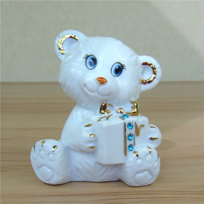 Cute Porcelain Little Bear Miniature Tabletop Ceramics Bruin Cub Figurine Decoration Trinket Gift and Craft Ornament Accessories