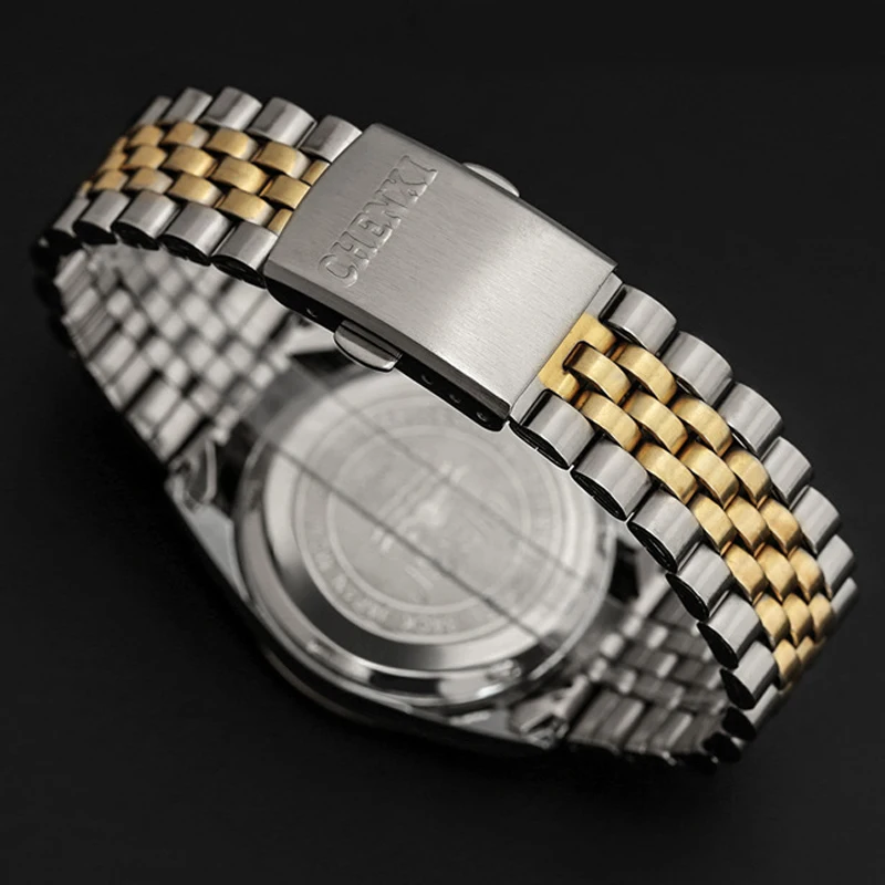 CHENghts-Montre-bracelet à quartz en acier inoxydable pour homme, marque de luxe, nouvelle horloge dorée, mode masculine, vente en gros