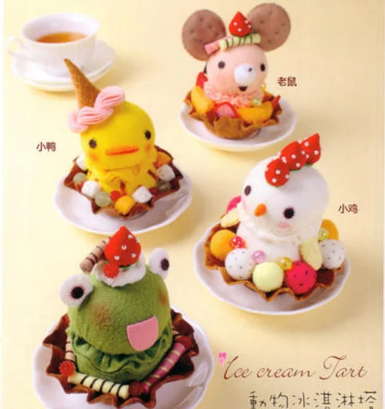 Bonito animal ice cream torre sorvete frutas ovo tart tecido kit feltro não tecido pano artesanato diy conjunto de costura handwork material diy