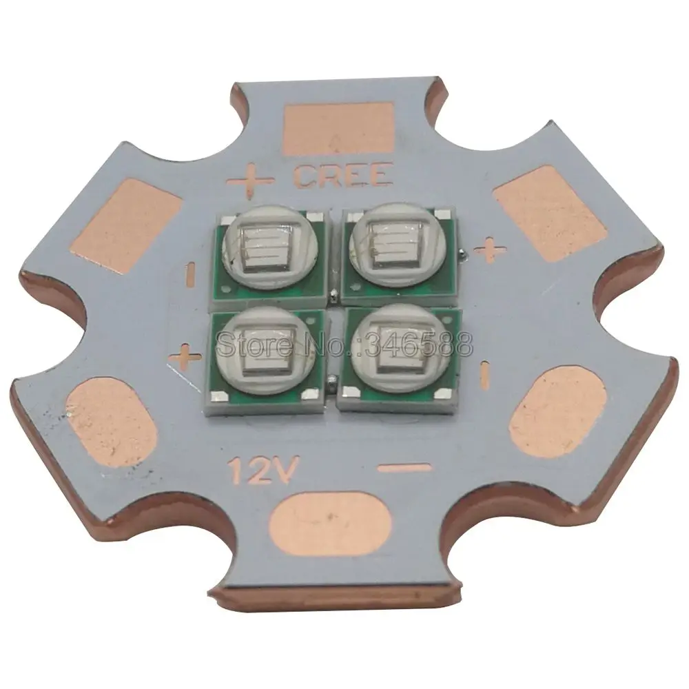 3V / 7V / 14V Epileds 3535 4Chips 4LEDs 12W High Power LED Emitter UV / Ultraviolet 365nm 380nm 395nm 420nm 20mm Copper PCB
