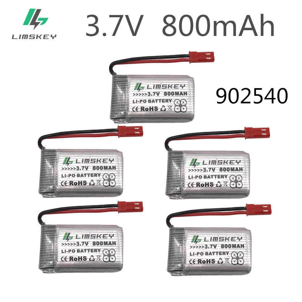 5pcs RC Drone Lipo Battery JST 902540 3.7V 800mAh Lipo 1S Battery For MJX x400 X300C X800 Quadcopter Parts