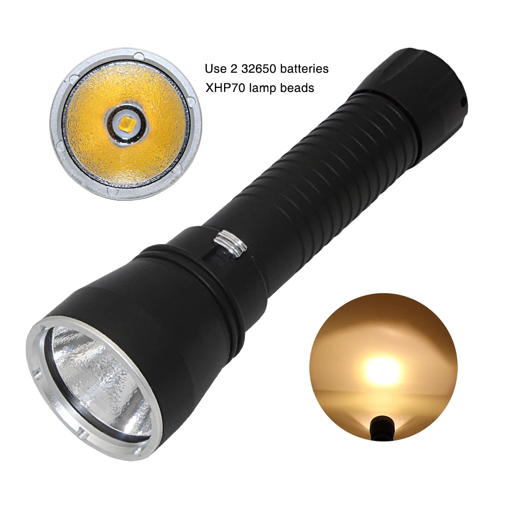 LED Diving Flashlight Powerful XHP70.2 Chip yellow/white Light 4000lm Torch Underwater 100m Waterproof Scuba Flashlights 32650