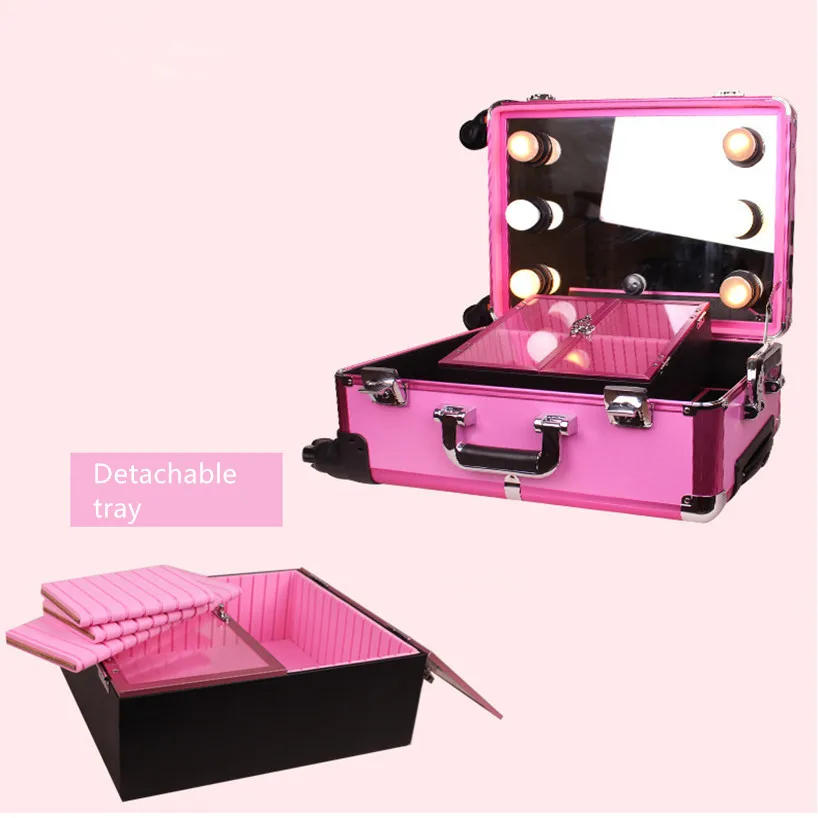 Baggage Aluminum frame profelssional makeup beauty Lighting Rolling Luggage travel trolley light make up case bag suitcase box