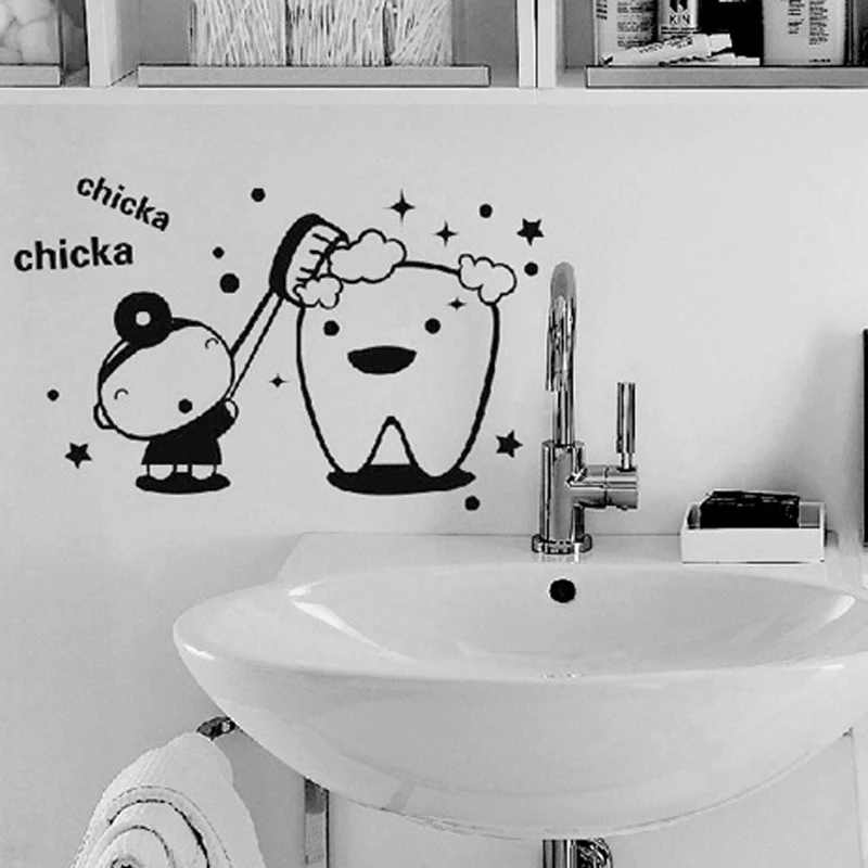 Glass Funny Kids Brushing Chicka Chicka Wall Stickers Waterproof For Baby Bathroom Decor Cute Sink Stickers Wall Art Decals