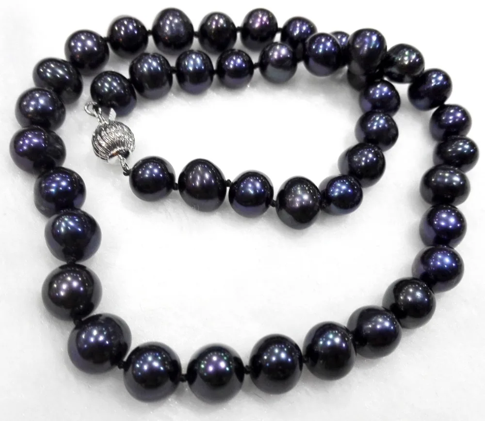 

10mm black colors pearl necklace real natural freshwater pearl 17inch 43cm Classic Jewelry