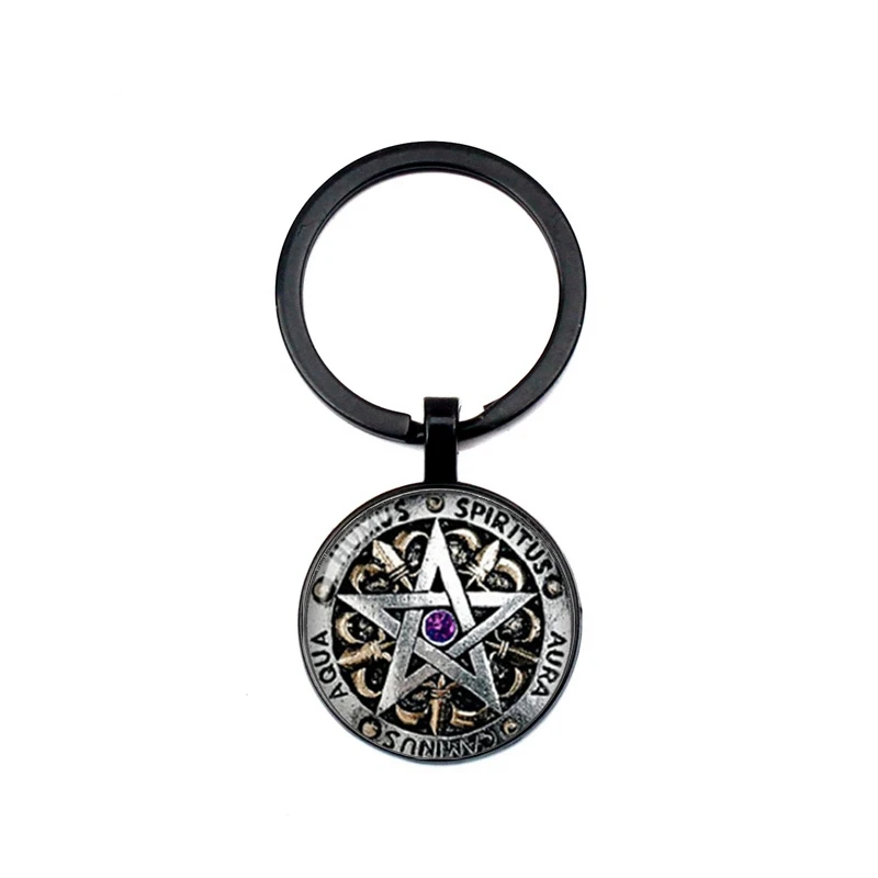 2019vintage punk fashion Wiccan keychain black magic pagan five-pointed star souvenir keyring glass dome man woman favorite gift