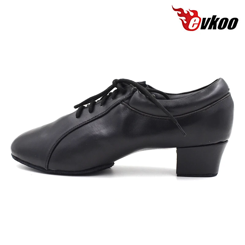 Evkoodance Latin Ballroom Dancing Shoes Size 4.5-13.5 Black Genuine Leather 4cm Low Heel Dance Shoes DIY Men Evkoo367 Party Shoe