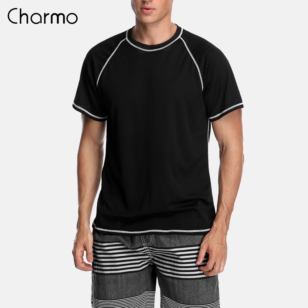 Charmo Uomini Rashguard Dry-Fit Breve Camicia Degli Uomini di Immersione Subacquea Camicette Surf Protezioni Top UPF 50 + Traspirante Rashguard