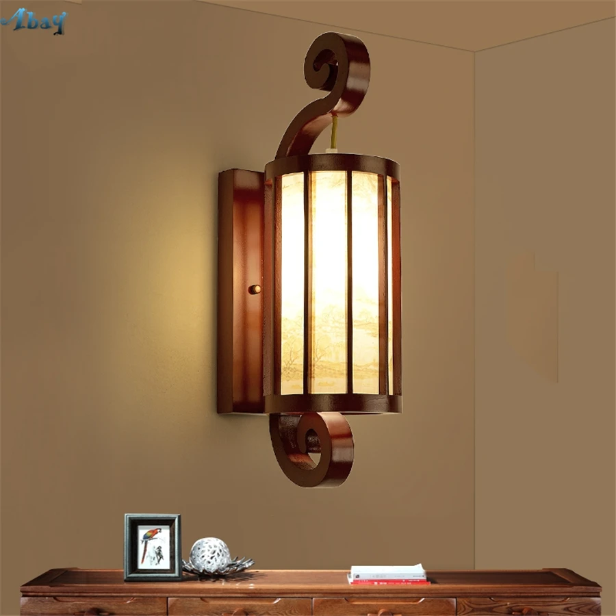 Chinese Solid Wood Wall Lamp Loft Decor Bedroom Light Merry-go Retro Novelty Park Street Lights Living Room Canteen Kitchen