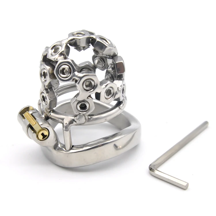 Dispositivo de Castidad de acero inoxidable para hombre, jaula para el pene, cinturón de castidad, anillo para el pene, AB031