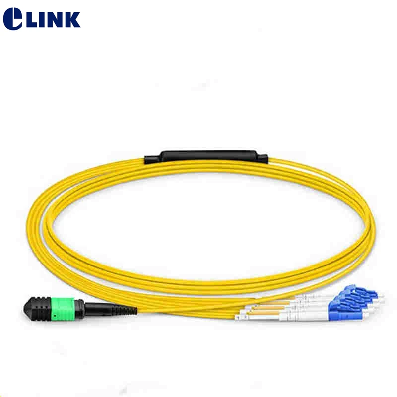 

MPO-LC female OS2 fiber breakout patchcords 8 12 24 core round cable yellow color 1M 2M LSZH jacket type B 8/12/24 strand ELINK