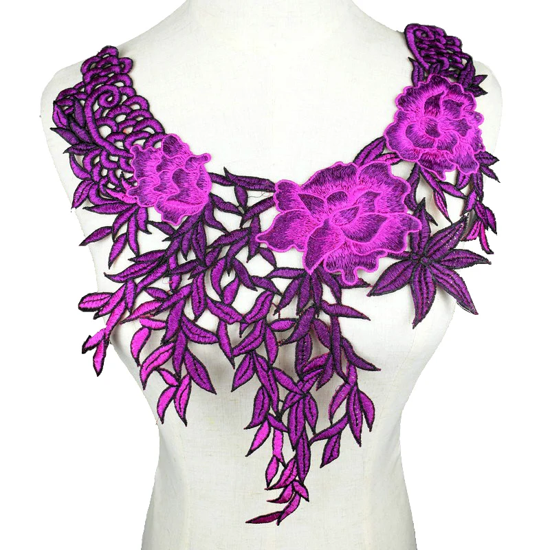 1 Pc Purple Embroidery Neckline Collar Venise Lace Flowers Neckline Applique Trim, Lace Fabric Sewing Supplies