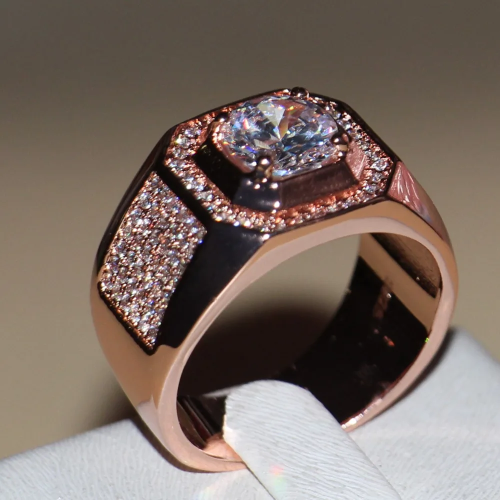 Size 7-13  New Fashion jewelry Handmade Men 3ct Round Cut 5A CZ Rose Gold 925 Sterling Silver Wedding Band Ring  Gift choucong