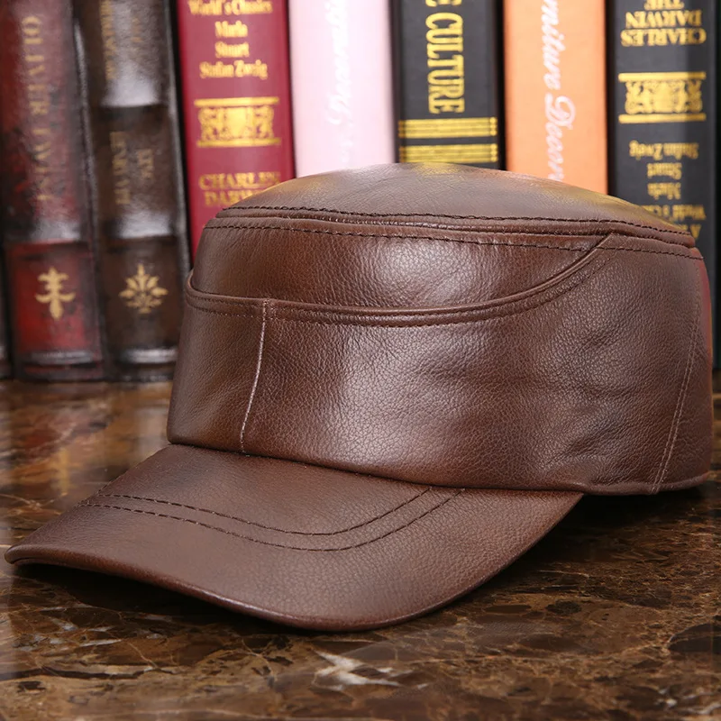 

Male Leather Hat Men's Baseball Cap Autumn and Winter Outdoor Warm Hat Young Man Cattle Leather Hat Peaked Baseball Cap B-7279