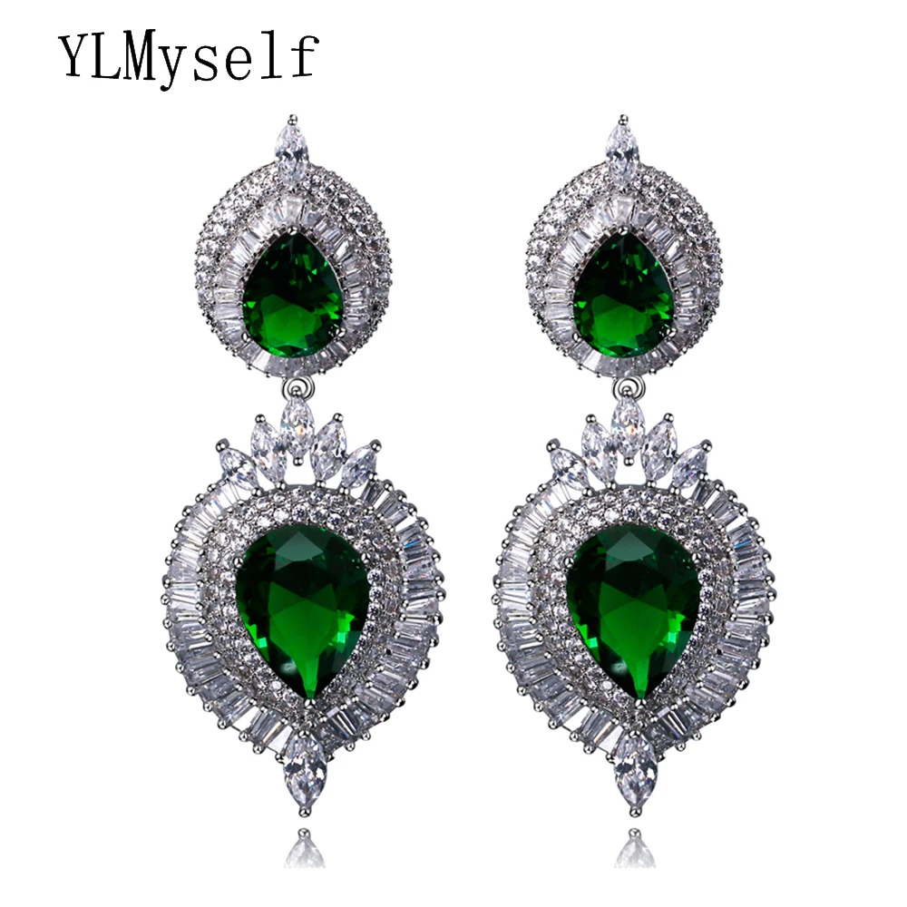 Long big tearDrop earrings fashion Blue, Green, Clear, Black and Red color crystal luxury orecchini earring for party