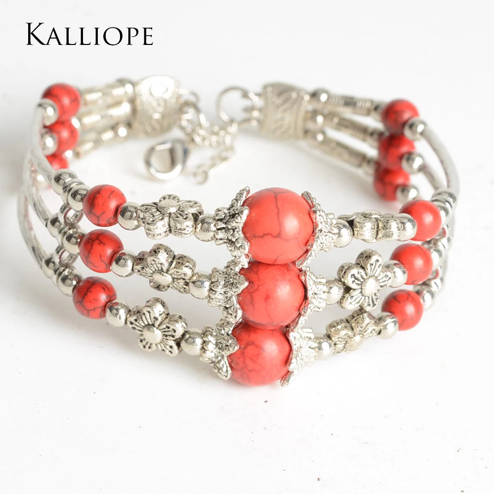 3 layers of beads of pine stone possession sliver plated combination bracelet exquiiste top quality jewelry for female