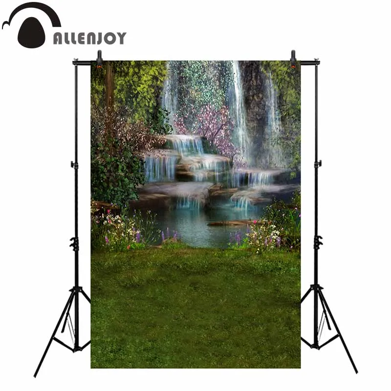 Allenjoy photography backdrop waterfall landscape grass mountain flowe nature background photocall photo shoot prop photobooth