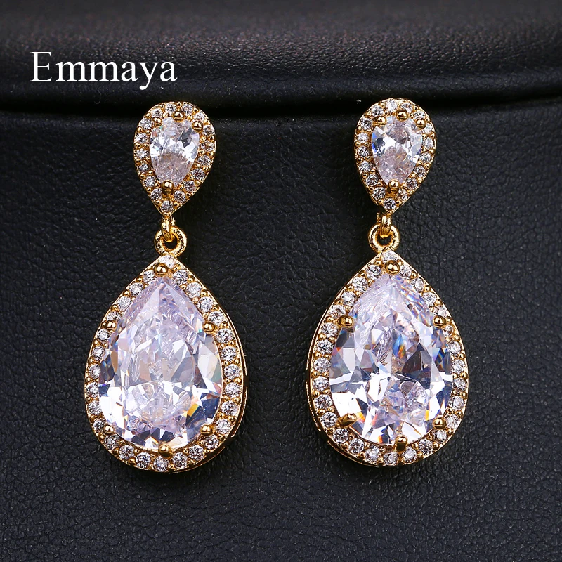 EMMAYA Delicate Cubic Zircon Teardrop Drop Earrings for Women Fashion Bridal Wedding Jewelry Gift Party