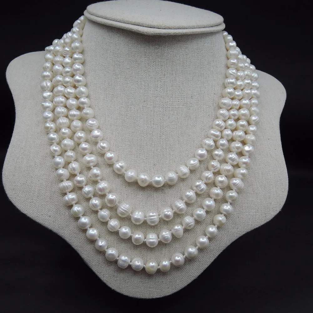 very long pearl necklace,100% NATURE FRESHWATER PEARL LONG 90 inch NECKLACE-4 times lines